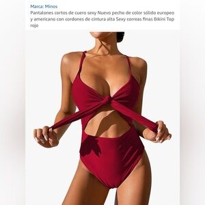 Chic Red One-Piece Swimsuit with Plunging V-Neckline